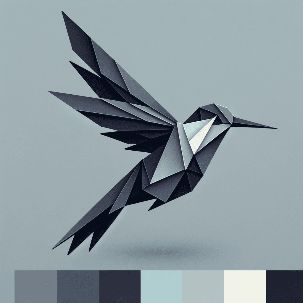 Origami-style hummingbird in flight